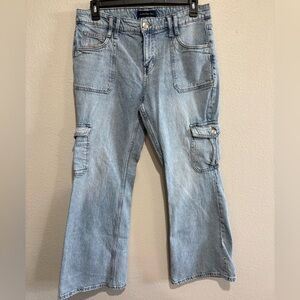 Aeropostale Light Blue Mid Rise Flare Utility Jeans
